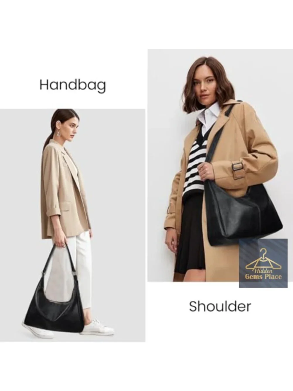 Slouchy Hobo Bag with Zipper Faux Leather Shoulder Bag
